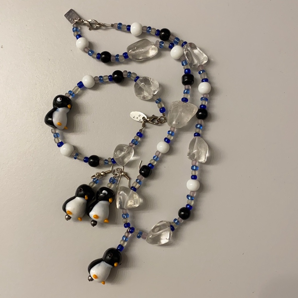Penguin necklace, bracelet, and earring set
